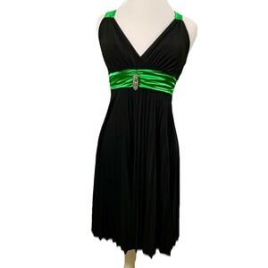 Vintage Taboo 80s 90s Y2K Black Dress Green Halter Christmas Juniors Sz S Retro